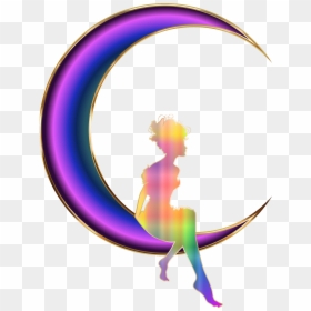 Girl Sitting On Moon, HD Png Download - moon png