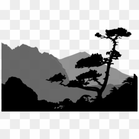 Trees And Mountains Silhouette Black, HD Png Download - mountain png