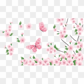 Pink Flowers And Butterflies, HD Png Download - butterflies png