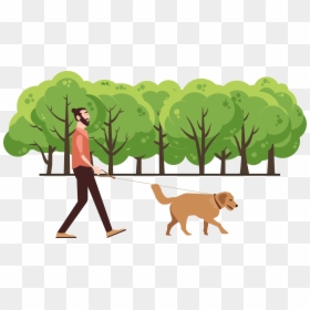 Dog Walks In The Park Cartoon, HD Png Download - people walking png