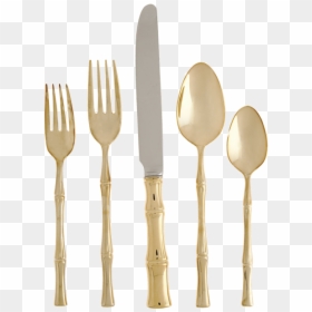 Gold Bamboo Flatware Round Handle, HD Png Download - utensils png