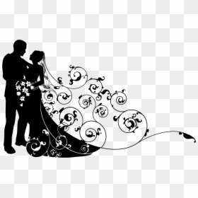 Wedding Couple Clipart Black And White, HD Png Download - bride silhouette png