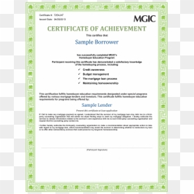 Mgic Homebuyer Certificate Of Achievement, HD Png Download - blank certificate template png