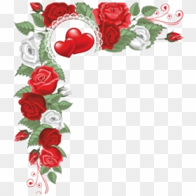 Hearts And Flowers Border, HD Png Download - red rose flower border design png