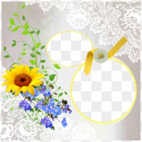 Blue And Yellow Flowers Photo Frame Transparent, HD Png Download - side border designs flowers png