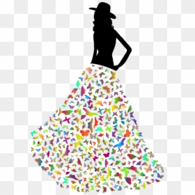 Silhouette Girl With Butterfly Dress, HD Png Download - borboletas png