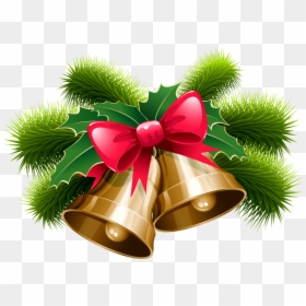 Christmas Ribbon Bell Holly - New Year Bell Png, Transparent Png - holly png