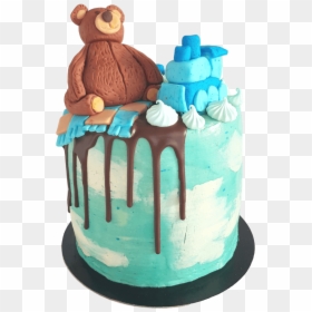 Bear On The Train Cake 5"  Class= - Teddy Bear With Cake, HD Png Download - toy train png