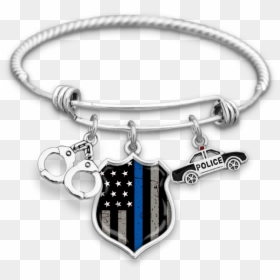 Thin Blue Line Flag Handcuffs And Police Car Charm - Bracelet, HD Png Download - thin blue line flag png