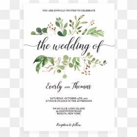 Green Leaves Watercolor Wedding Invitation Template - Free Invitation Greenery Baby Shower, HD Png Download - wedding invitation png