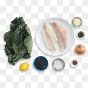 Lemon-caper Catfish With Spiced Lentils & Collard Greens - Anchovy (food), HD Png Download - collard greens png
