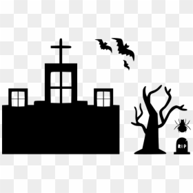 Halloween Haunted Home House Mansion Bats Tree Spider - Halloween Clipart Bats And Spiders, HD Png Download - halloween tree png