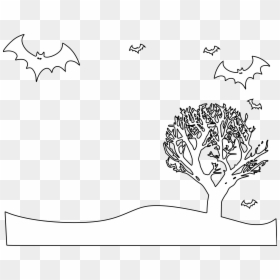 Halloween Scene Coloring Page, HD Png Download - halloween tree png