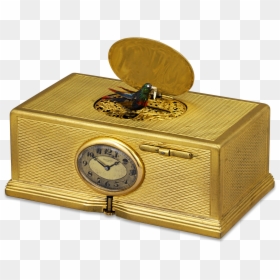 Gold-plated Singing Bird Box And Clock - Singing Bird Box, HD Png Download - gold clock png