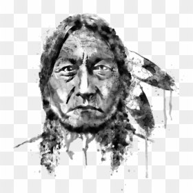 Sitting Bull Watercolor Painting, HD Png Download - white curtains png