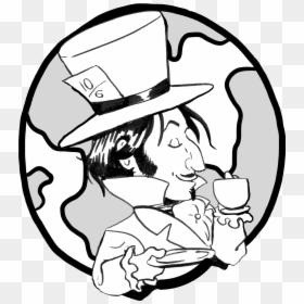 Transparent Mad Hatter Clipart - Clip Art Earth Black And White, HD Png Download - earth drawing png