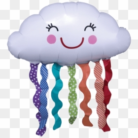 Happy Cloud Balloon With Rain Streamers Weather Anagram - Balloon, HD Png Download - rain emoji png