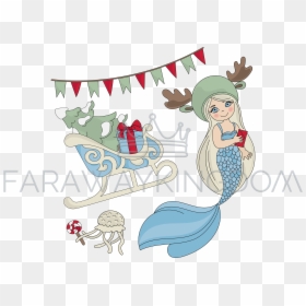 Mermaid On A Sleigh, HD Png Download - christmas vector png