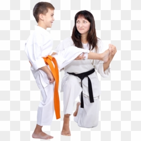 Instructor Teaching Boy How To Kick - Kick, HD Png Download - karate kid png
