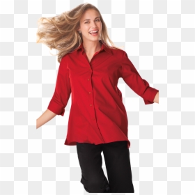 Ladies 3/4 Sleeve Easy Care Poplin Swing Blouse/matching - Blue Generation, HD Png Download - red dress png