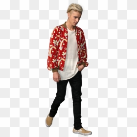 Justin Bieber Dressed In A Red Shirt - Standing, HD Png Download - red dress png