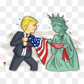 Illustration Shows Trump And The Statue Of Liberty - Statue Of Liberty Cartoon, HD Png Download - statue of liberty vector png