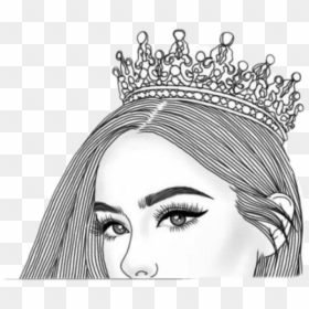 Collection Of Free Tiara Drawing Female - Black And White Girl Sketch, HD Png Download - drawn crown png