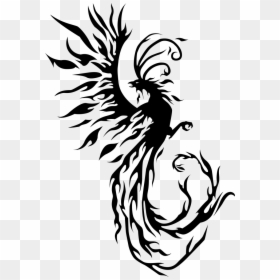 Gorgeous Black-ink Flaming Phoenix Tattoo Design - Black Phoenix Transparent Background, HD Png Download - phoenix wings png