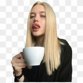 #sticker #girl #blonde #aesthetic #coffee #drinking - Blonde Straight Hair Aesthetic, HD Png Download - blonde girl png
