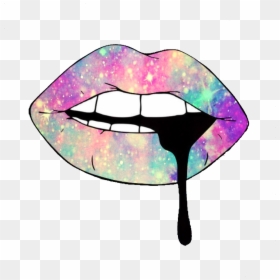 Tumblr Rainbow Drip Colorful Galaxy Aesthetic Lips - Black And White Lips, HD Png Download - angel wings png tumblr