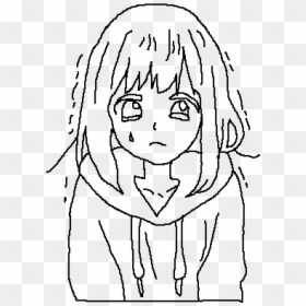 Line Art, HD Png Download - sad anime girl png