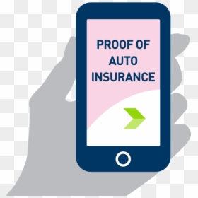 A Hand Holding A Mobile Phone That Says “proof Of Auto - Portable Communications Device, HD Png Download - hand holding cell phone png