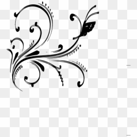 Black And White Floral Design With Butterfly Clip Art - Pink Butterfly Design Png, Transparent Png - simple scroll designs png
