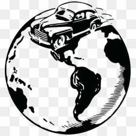 Globe And Car Clip Arts - Black And White Globe Png Free, Transparent Png - car line art png