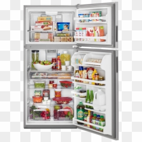 Top-freezer Refrigerator Stocked With Food - Organizing A Top Freezer Refrigerator, HD Png Download - refrigerator top view png