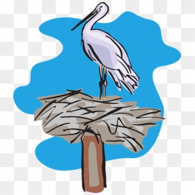 Bird Standing On Nest Svg Clip Arts - Stork Nest Clipart, HD Png Download - nest clipart png