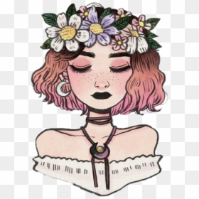 Tumblr Kawaii Pink Cute - Aesthetic Flower Girl Drawing, HD Png Download - girly tumblr png
