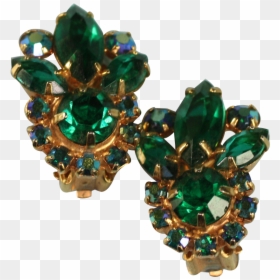 Vintage Green Rhinestone Clip Earrings Juliana D & - Crystal, HD Png Download - opal png