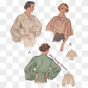 Bishop Sleeve Blouse Sewing Pattern, HD Png Download - vintage pattern png