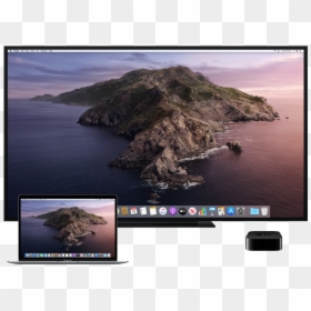 A Mac, An Hdtv, And Apple Tv Set Up For Airplay Mirroring - Mac Os Catalina Обои, HD Png Download - apple tv icon png