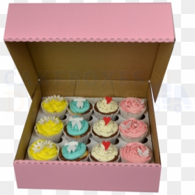 12 Cupcake Box (pink) With 6cm Dividers - Box Of 12 Cupcakes Price, HD Png Download - pink cupcake png