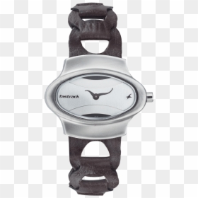 Ladies Watch With Brown Leather Strap - Fastrack Black Leather Watch Female, HD Png Download - leather strap png