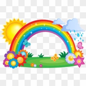 Rainbow Cloud Clip Art - Rainbow With Sun And Clouds, HD Png Download - rainbows png