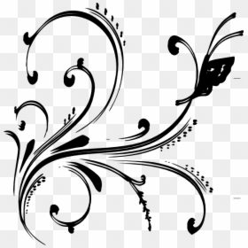 Black Floral Design With Butterfly Clip Art - Design Clip Art, HD Png Download - black and white design png