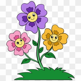 How To Draw Cartoon Flowers Easy Step By Step Drawing - Easy Flower Drawing Cartoon, HD Png Download - flowers drawing png