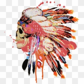 #skull #indian #feathers #colourful - Apache Skull Tattoo, HD Png Download - indian feathers png