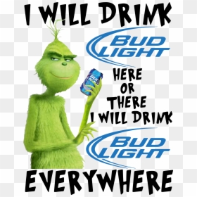 Grinch I Will Drink Bud Light Here Or There I Will - Poster, HD Png Download - bud light can png