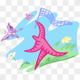 Vector Illustration Of Chasing Butterflies With Butterfly, HD Png Download - butterfly net png