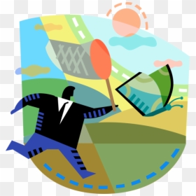 Vector Illustration Of Businessman Chases Elusive Financial, HD Png Download - butterfly net png