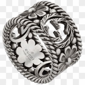 Interlocking Gucci G Silver Ring - Gucci Ring Floral, HD Png Download - gucci pattern png